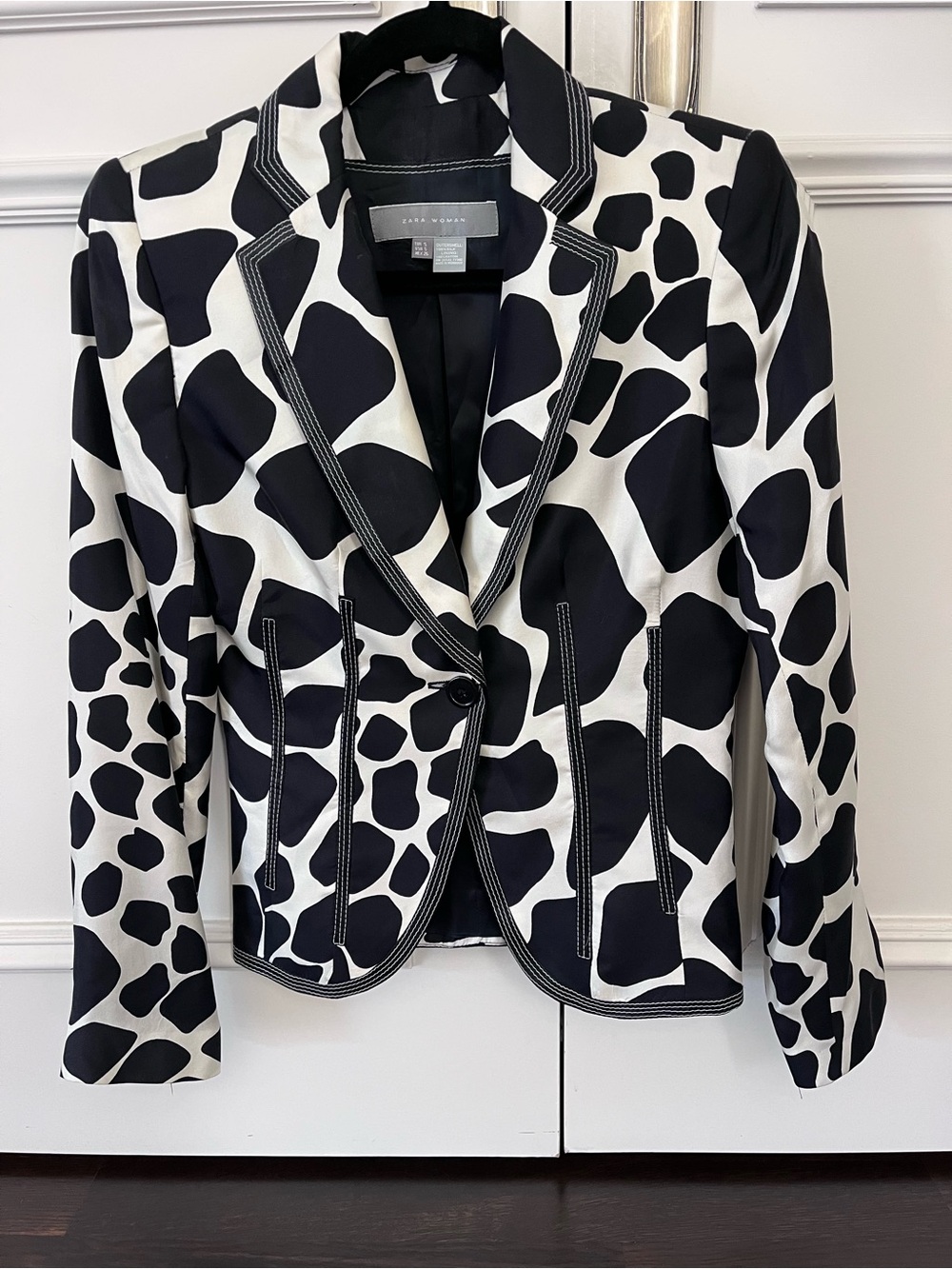 Zara Black and White Abstract Spot Blazer